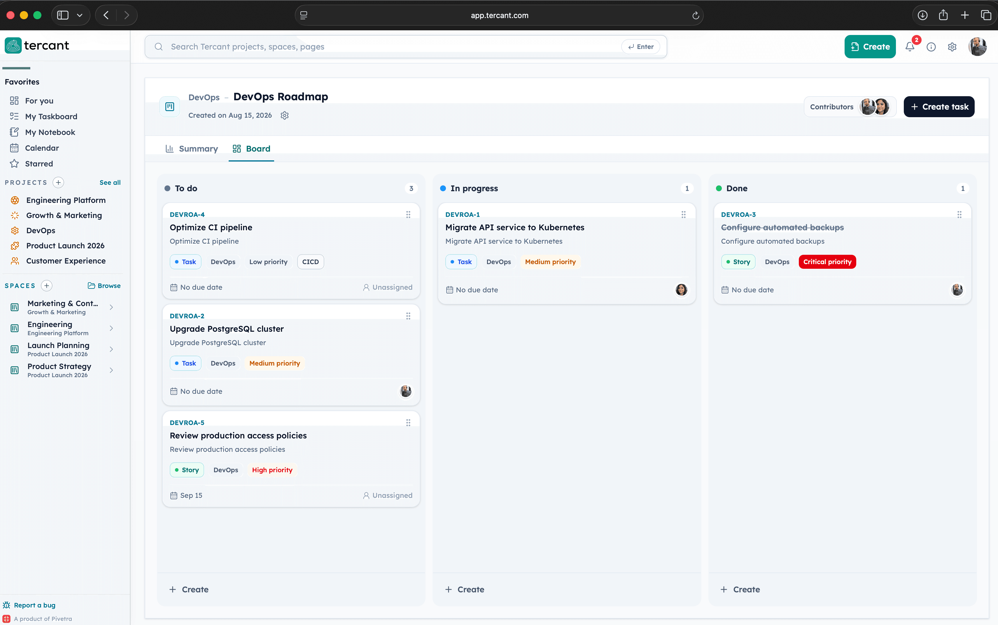 Tercant connected team workspace
