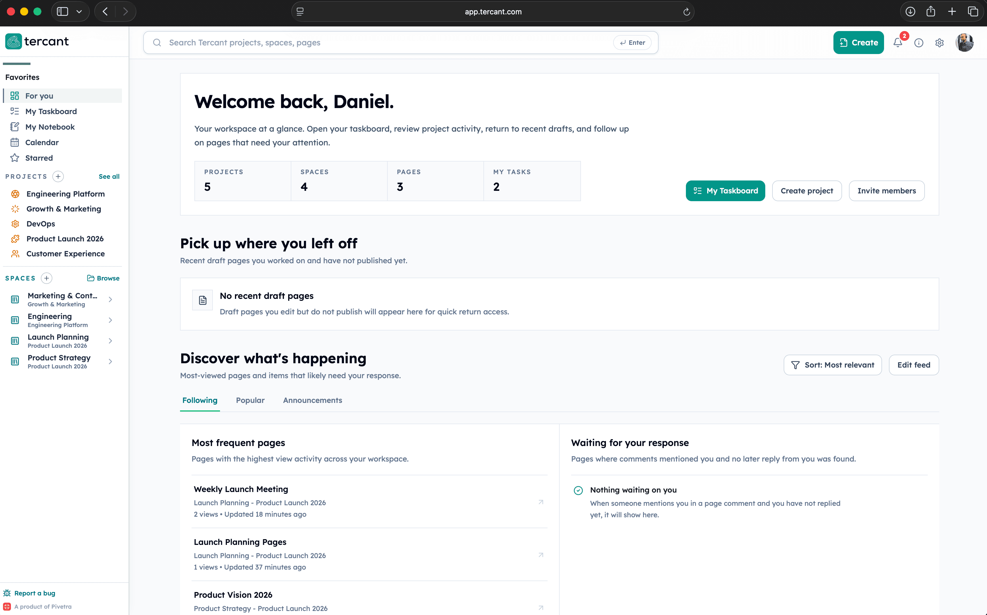 Tercant connected team workspace